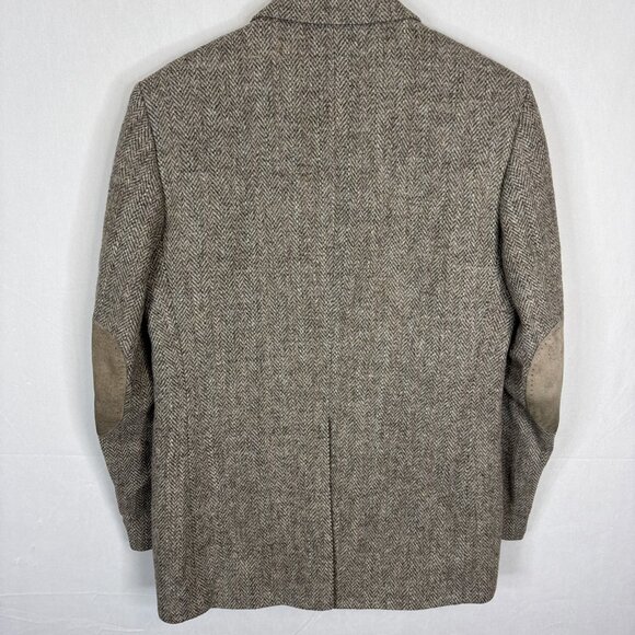 Harris Tweed Herringbone Wool Blazer Suede Elbow Patches Brown Men’s 40R - Picture 4 of 12
